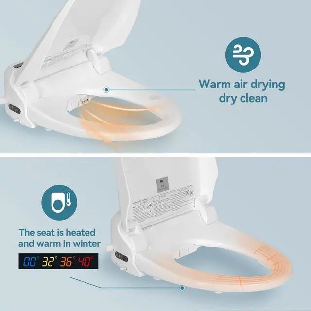 Alt view image 3 of 6 - Bidet Toilet Seat, Elongated Toilet Seat Warm Water, Heated Seat Bidet with Remote Control,Self-cleaning Nozzle Temperature Adjustable LED Light, Need Electricity, White