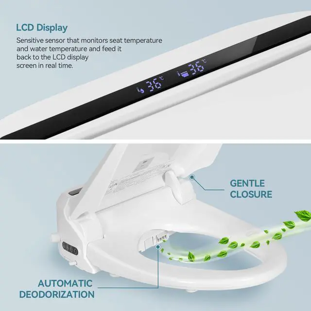 Alt view image 4 of 6 - Bidet Toilet Seat, Elongated Toilet Seat Warm Water, Heated Seat Bidet with Remote Control,Self-cleaning Nozzle Temperature Adjustable LED Light, Need Electricity, White