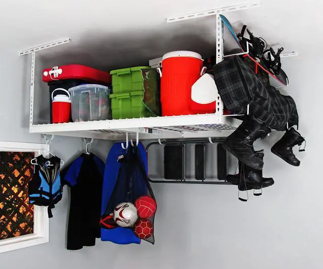 Alt view image 3 of 6 - 4x6 Overhead Garage Storage Rack - Heavy Duty Steel Ceiling Mount Storage Shelves with 500 lb Capacity - Adjustable, Garage Overhead Storage, 12"-24" 2 Pack