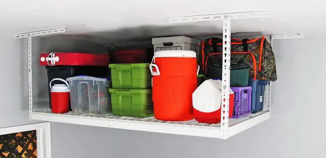 Alt view image 4 of 6 - 4x6 Overhead Garage Storage Rack - Heavy Duty Steel Ceiling Mount Storage Shelves with 500 lb Capacity - Adjustable, Garage Overhead Storage, 12"-24" 2 Pack