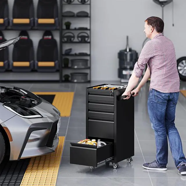 Alt view image 2 of 6 - 5-Drawer Metal Tool Storage Cabinet with Wheels,Rolling Tool Chest with Drawer and Locking Keys,Heavy Duty Tool Storage Organizer for Garage,Warehouse,Workshop