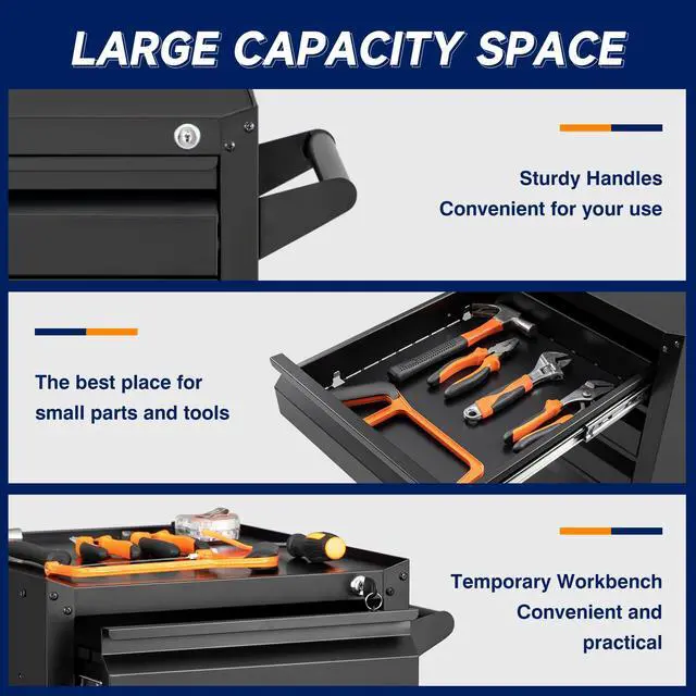 Alt view image 5 of 6 - 5-Drawer Metal Tool Storage Cabinet with Wheels,Rolling Tool Chest with Drawer and Locking Keys,Heavy Duty Tool Storage Organizer for Garage,Warehouse,Workshop