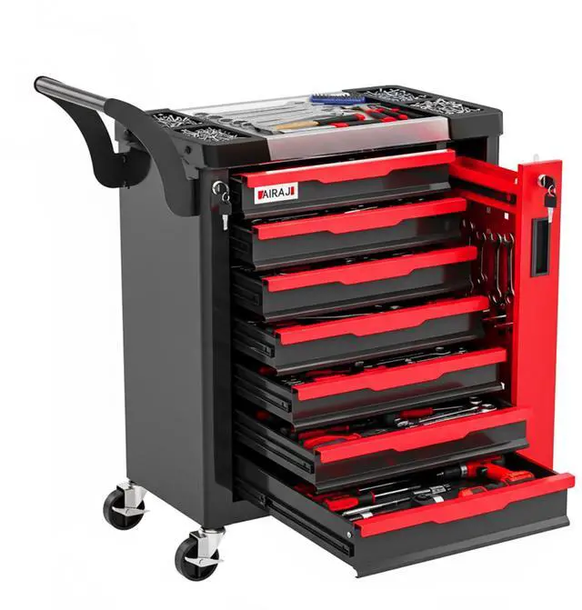 Main image of Tool Chest 7-Drawer | Rolling Tool Chest with Wheels/Side Drawer | Drawers Integrated Lockable | Tool Cart/Cabinet with Drawers for Garage Storage,Workshop | Safety Rounded Corner Anti-collision | Red