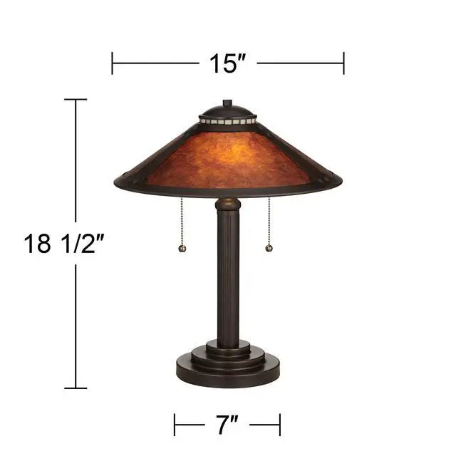 Alt view image 4 of 6 - Mica Collection Mission Tiffany Style Desk Table Lamp 18 1/2" High Rustic Oil Rubbed Bronze Natural Mica Shade Cottage Core Decor for Bedroom House Bedside Nightstand Home