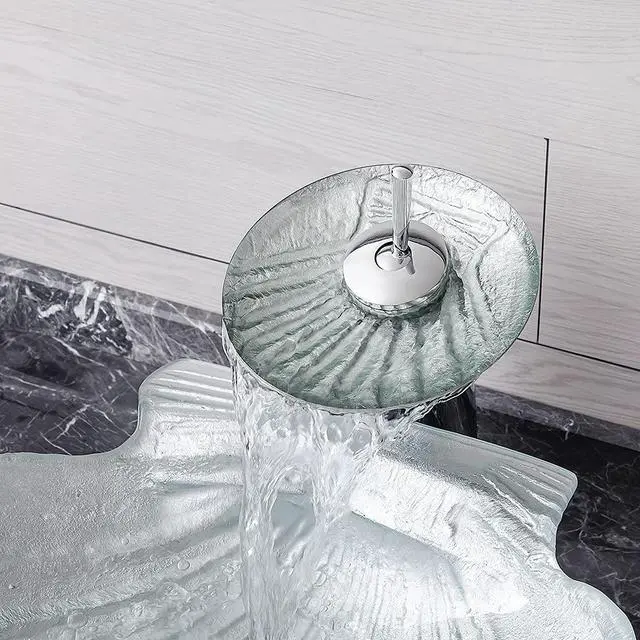 Alt view image 4 of 6 - Crystal Glass Vessel Sink,Transparent Shell Shaped Bathroom Vanity Wash Sink Above Counter with Faucet