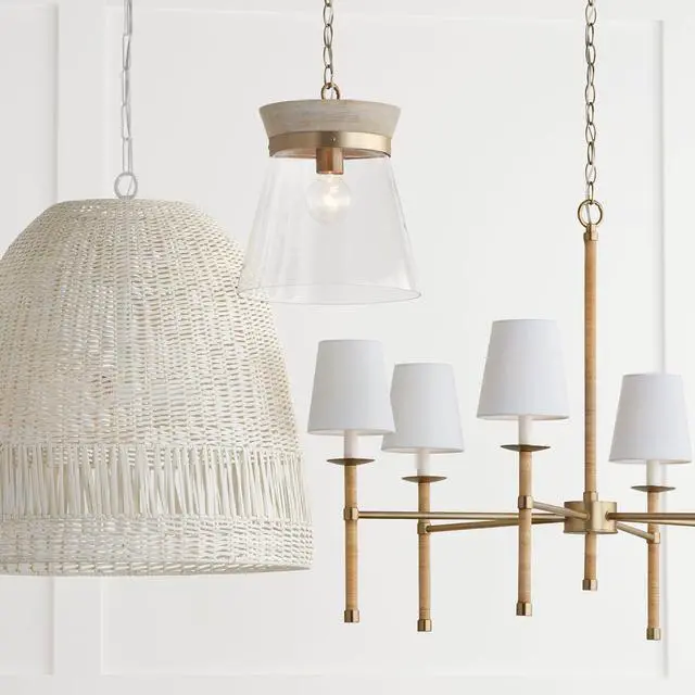 Alt view image 5 of 6 - 347311WS Finn Modern Bohemian Handcrafted Mango Wood Clear Glass Cone Pendant Ceiling Light Fixture, 1-Light 100 Watt, 14" H x 12" W, White Wash and Matte Brass