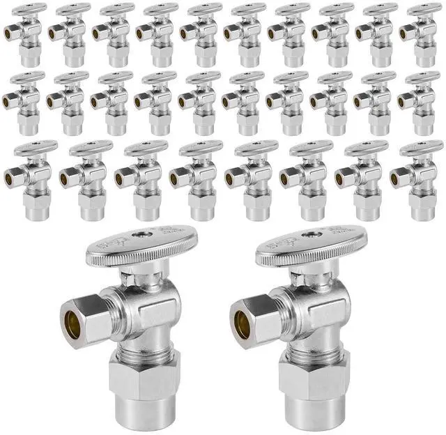 Main image of (Pack of 30) CPVC 1/4 Turn Angle Stop Valve, 1/2" CPVC Pipe x 3/8" OD Compression, Chrome Plated Brass(VALVE070-30Pack)