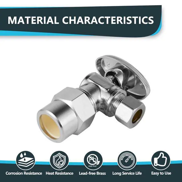 Alt view image 3 of 6 - (Pack of 30) CPVC 1/4 Turn Angle Stop Valve, 1/2" CPVC Pipe x 3/8" OD Compression, Chrome Plated Brass(VALVE070-30Pack)