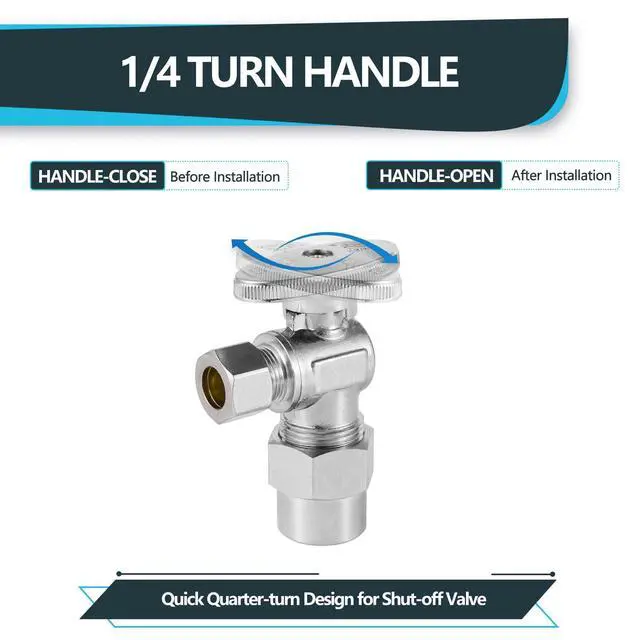 Alt view image 5 of 6 - (Pack of 30) CPVC 1/4 Turn Angle Stop Valve, 1/2" CPVC Pipe x 3/8" OD Compression, Chrome Plated Brass(VALVE070-30Pack)