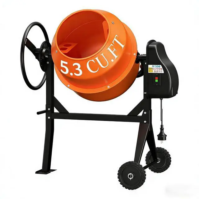 Main image of Electric Cement Mixer, 5.3 Cu.Ft. 750W 1HP Portable Concrete Mixer Machine with Wheels & Stand Steel for Stucco, Mortar, Feed Mixing, Ideal for Construction & Farm Use, Orange