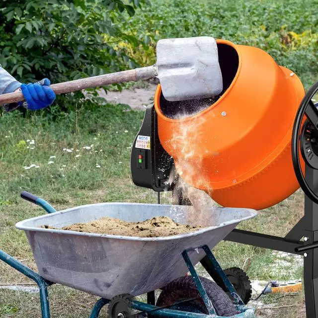 Alt view image 2 of 6 - Electric Cement Mixer, 5.3 Cu.Ft. 750W 1HP Portable Concrete Mixer Machine with Wheels & Stand Steel for Stucco, Mortar, Feed Mixing, Ideal for Construction & Farm Use, Orange
