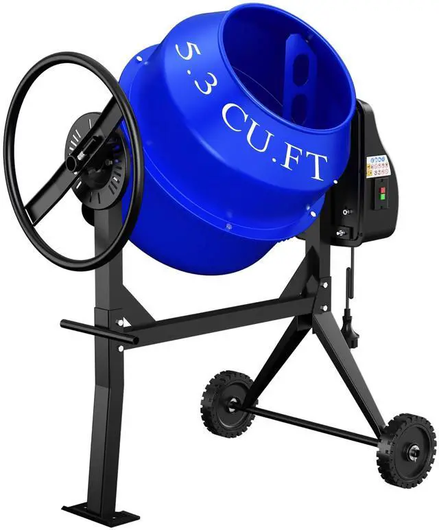 Main image of Electric Cement Mixer, 5.3 Cu.Ft. 750W 1HP Portable Concrete Mixer Machine with Wheels & Stand Steel for Stucco, Mortar, Feed Mixing, Ideal for Construction & Farm Use, Blue