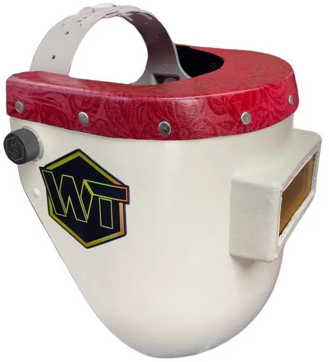 Main image of Chopped Leather Top Pipeliner Welding Helmet, Slim Cut Bottom with Aluminum Fasteners & High Visibility HD Gold Coated Lens (with Flip-Front Adapter or No Flip-Front Adapter)