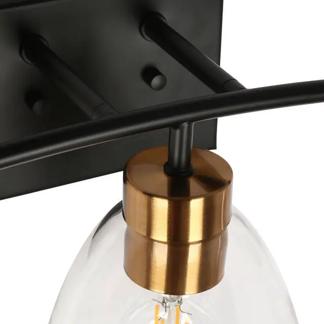 Alt view image 6 of 6 - Bathroom Light Fixtures, 3-Light Black and Plating Brass Vanity Lights for Bathroom, 22.8 Modern Farmhouse Bathroom Lighting Lights Over Mirror with Clear Glass Shade