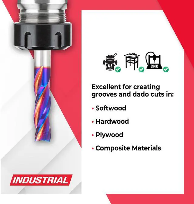 Alt view image 3 of 6 - Spektra Extreme Tool Life Solid Carbide CNC Down-Cut Spiral Plunge Router Bit, 46216-K, 1/2 D x 1-1/2 CH x 1/2 SHK x 3-1/2 Inch Long 3-Flute