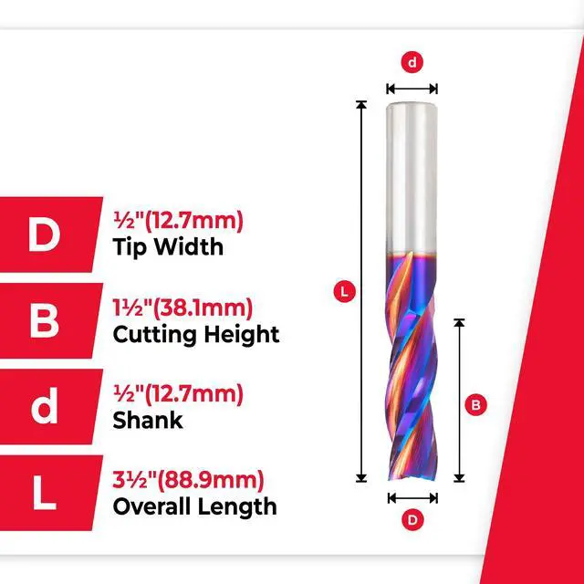 Alt view image 4 of 6 - Spektra Extreme Tool Life Solid Carbide CNC Down-Cut Spiral Plunge Router Bit, 46216-K, 1/2 D x 1-1/2 CH x 1/2 SHK x 3-1/2 Inch Long 3-Flute
