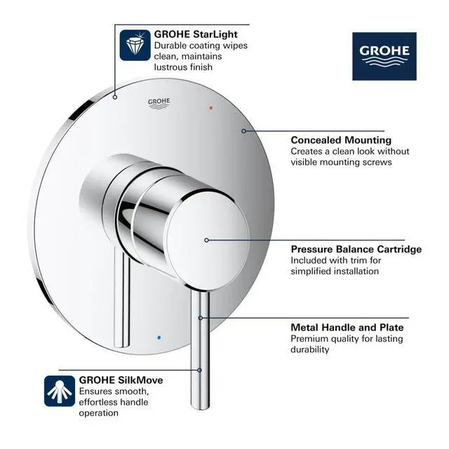 Alt view image 3 of 6 - 14468000 Concetto Shower Valve Trim Kit with Pressure Balance Cartridge, Starlight Chrome