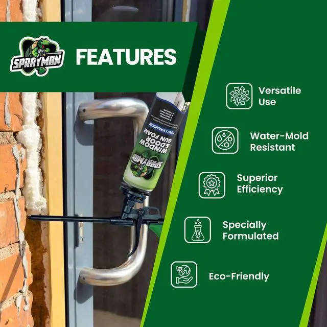 Alt view image 2 of 6 - Window & Door Expanding Spray Foam - (12x24oz) Low Expansion Polyurethane Spray Foam for Doors, Windows & Walls, Gun Use & Reuseable, Gun&Cleaner Included - 12 Pack