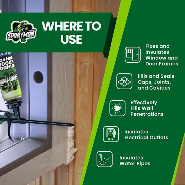 Alt view image 3 of 6 - Window & Door Expanding Spray Foam - (12x24oz) Low Expansion Polyurethane Spray Foam for Doors, Windows & Walls, Gun Use & Reuseable, Gun&Cleaner Included - 12 Pack