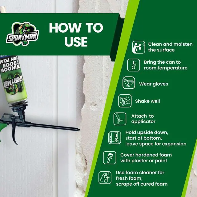 Alt view image 4 of 6 - Window & Door Expanding Spray Foam - (12x24oz) Low Expansion Polyurethane Spray Foam for Doors, Windows & Walls, Gun Use & Reuseable, Gun&Cleaner Included - 12 Pack