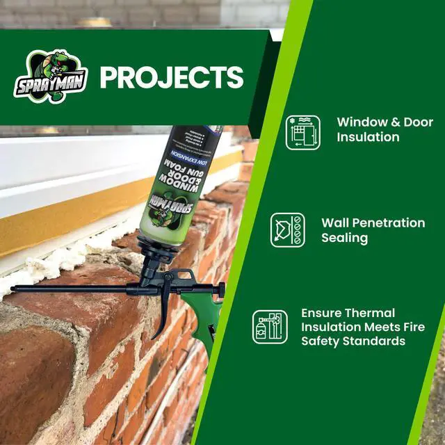 Alt view image 5 of 6 - Window & Door Expanding Spray Foam - (12x24oz) Low Expansion Polyurethane Spray Foam for Doors, Windows & Walls, Gun Use & Reuseable, Gun&Cleaner Included - 12 Pack