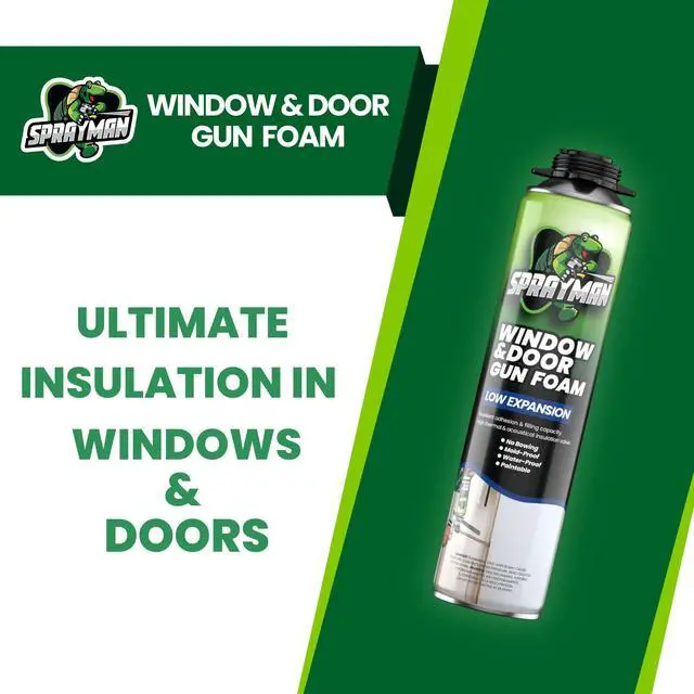 Alt view image 6 of 6 - Window & Door Expanding Spray Foam - (12x24oz) Low Expansion Polyurethane Spray Foam for Doors, Windows & Walls, Gun Use & Reuseable, Gun&Cleaner Included - 12 Pack