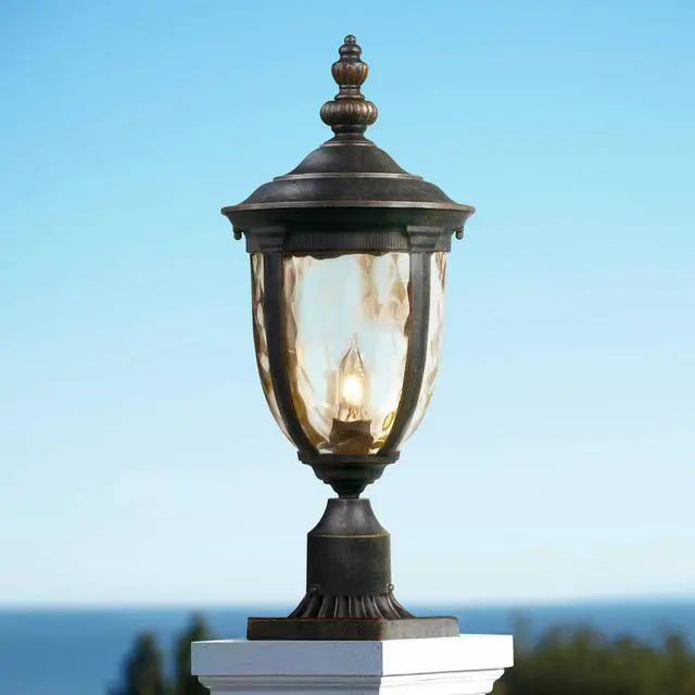 Alt view image 2 of 6 - Bellagio European Outdoor Post Light Pier Mount Fixture Veranda Bronze Brown 21" Hammered Glass for Exterior House Porch Patio Deck Garage Yard Garden Driveway Home Lawn Walkway