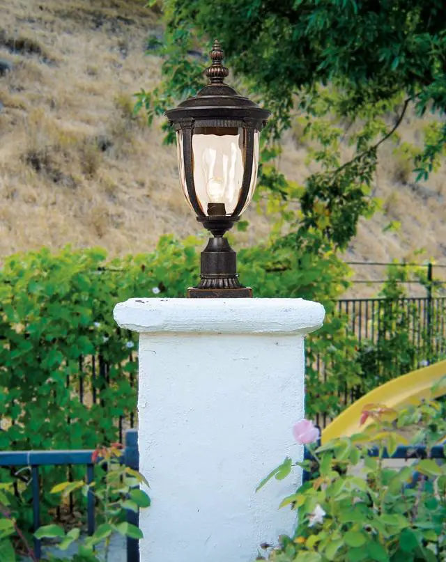 Alt view image 6 of 6 - Bellagio European Outdoor Post Light Pier Mount Fixture Veranda Bronze Brown 21" Hammered Glass for Exterior House Porch Patio Deck Garage Yard Garden Driveway Home Lawn Walkway