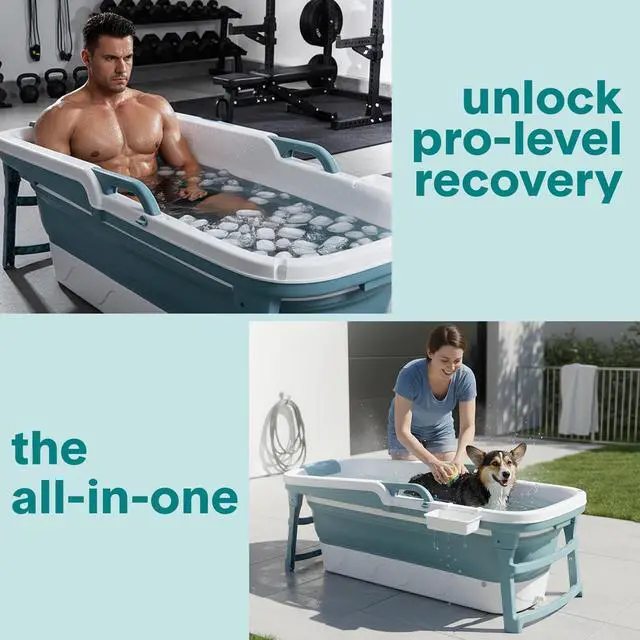 Alt view image 2 of 6 - 59" Portable Bathtub for Adults Large Foldable Freestanding Bath Tub for Hot Spa, collapsible for Cold Plunge Ice Bath, Indoor/Outdoor, Pet & Family Use, Complete Set