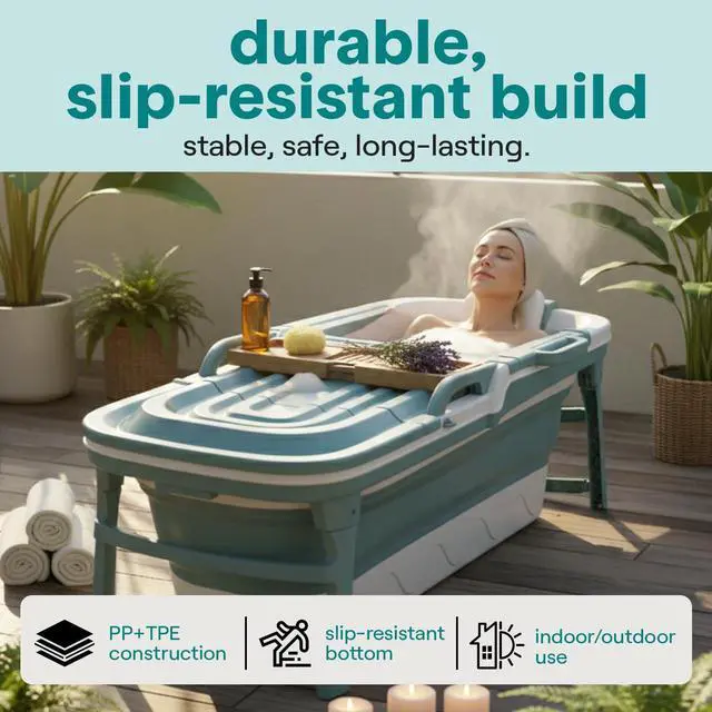 Alt view image 6 of 6 - 59" Portable Bathtub for Adults Large Foldable Freestanding Bath Tub for Hot Spa, collapsible for Cold Plunge Ice Bath, Indoor/Outdoor, Pet & Family Use, Complete Set