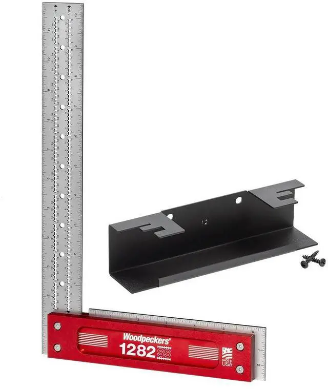 Main image of Precision Woodworking Square, 12 Inch, Stainless Steel, USA Made, Feature Packed Square, Self Standing, Shoulder Lip, Scribing Notches