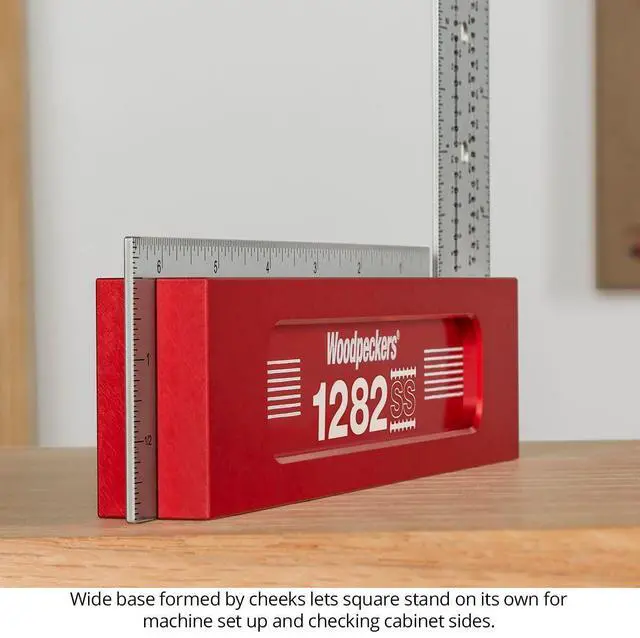 Alt view image 4 of 6 - Precision Woodworking Square, 12 Inch, Stainless Steel, USA Made, Feature Packed Square, Self Standing, Shoulder Lip, Scribing Notches