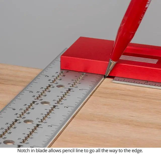 Alt view image 5 of 6 - Precision Woodworking Square, 12 Inch, Stainless Steel, USA Made, Feature Packed Square, Self Standing, Shoulder Lip, Scribing Notches