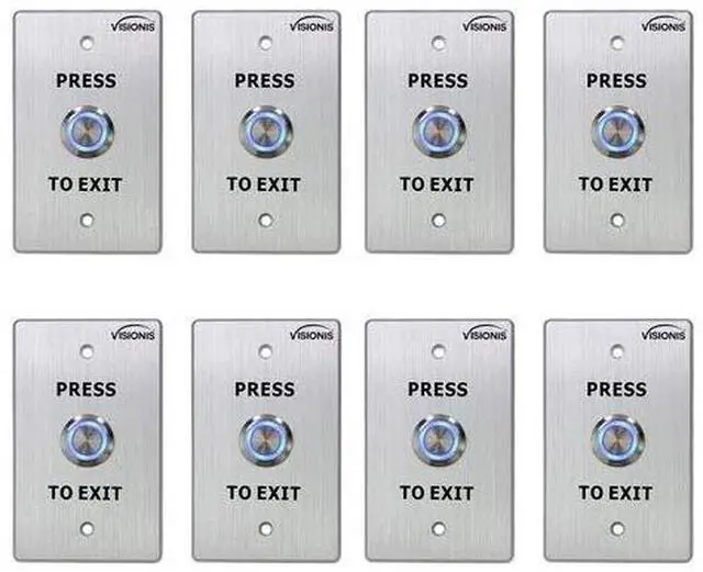 Main image of 8 Pack FPC-7499 VIS-7001 Indoor Outdoor Weather Waterproof IP65 Stainless Steel Door Bell Type Round Request To Exit Button Standard Size Door Access Control with LED Light NC COM NO Outputs