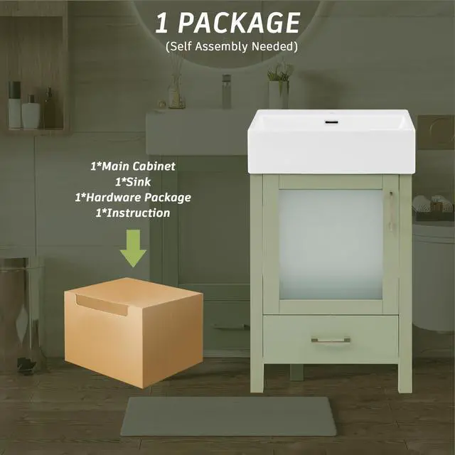 Alt view image 5 of 6 - 20 Inch Bathroom Vanity with Ceramic Sink and Ample Storage,Ideal for Small Bathrooms,Green