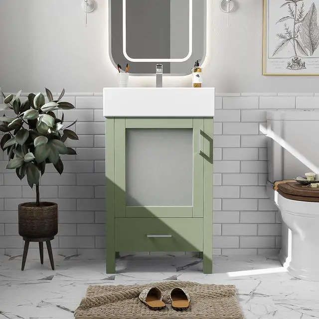 Alt view image 6 of 6 - 20 Inch Bathroom Vanity with Ceramic Sink and Ample Storage,Ideal for Small Bathrooms,Green