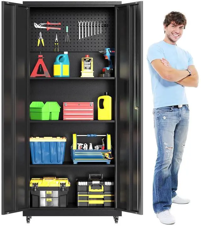Main image of Metal Garage Storage Cabinet with Wheels, 71"H Tool Storage Cabinet with Doors and Adjustable Shelves, Locking Garage Cabinets and Storage System for Utility Home, Warehouse, Workshop, Basement