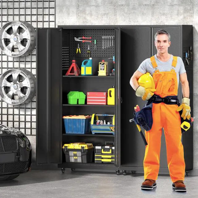 Alt view image 2 of 6 - Metal Garage Storage Cabinet with Wheels, 71"H Tool Storage Cabinet with Doors and Adjustable Shelves, Locking Garage Cabinets and Storage System for Utility Home, Warehouse, Workshop, Basement
