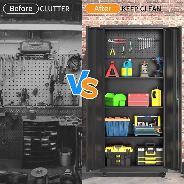Alt view image 5 of 6 - Metal Garage Storage Cabinet with Wheels, 71"H Tool Storage Cabinet with Doors and Adjustable Shelves, Locking Garage Cabinets and Storage System for Utility Home, Warehouse, Workshop, Basement