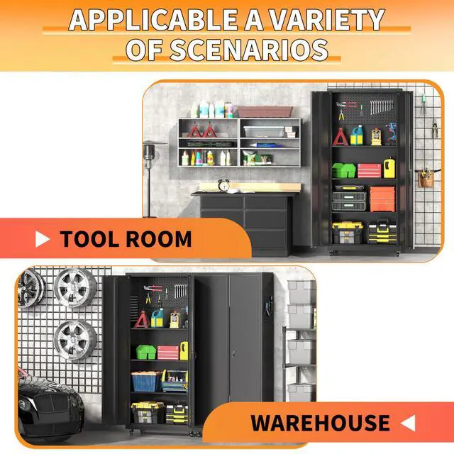 Alt view image 6 of 6 - Metal Garage Storage Cabinet with Wheels, 71"H Tool Storage Cabinet with Doors and Adjustable Shelves, Locking Garage Cabinets and Storage System for Utility Home, Warehouse, Workshop, Basement