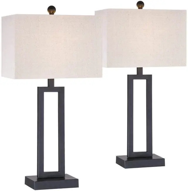 Main image of Aston Modern Industrial Table Lamps 26" High Set of 2 Rich Black Open Rectangular Metal Base Off-White Fabric Shade for Living Room Bedroom House Bedside Nightstand Home Office