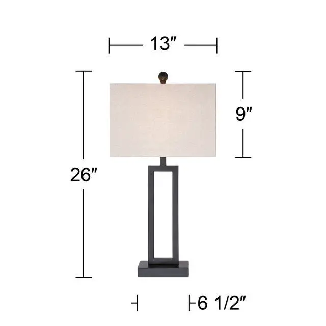 Alt view image 3 of 6 - Aston Modern Industrial Table Lamps 26" High Set of 2 Rich Black Open Rectangular Metal Base Off-White Fabric Shade for Living Room Bedroom House Bedside Nightstand Home Office