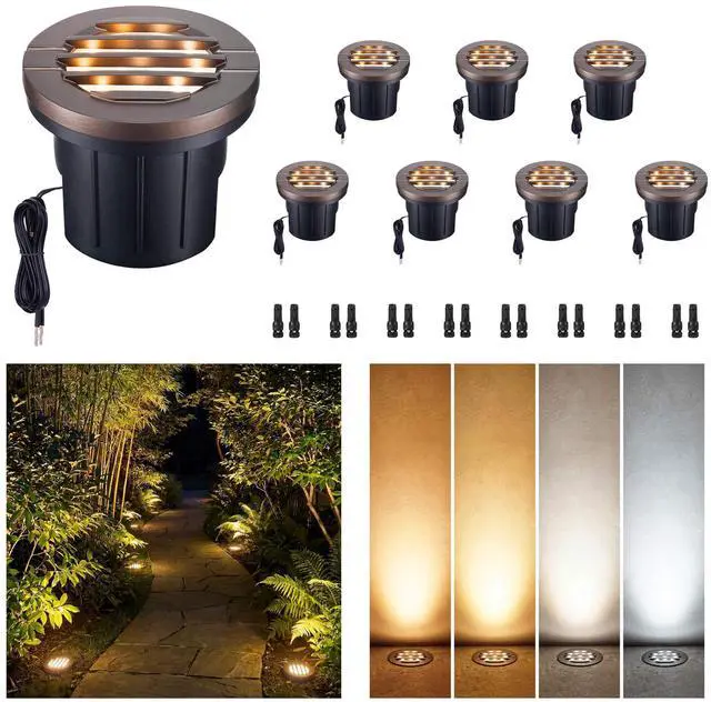 Main image of Ground Well Lights, Landscape LED Low Voltage In-Ground Lights, Outdoor Waterproof IP67, 12V Wired Aluminum Grille Top ORB for Wall 6W 350LM 8 Pack, Color Temp Random: 3000K or 5CCT