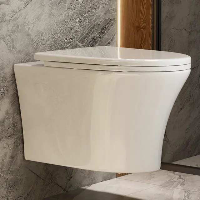 Alt view image 2 of 6 - Elongated Wall Hung Toilet Bowl Only, Wall Mount Toilet Bowl With Soft-Close Seat,Easy Cleaning, Modern Style, Included Mounting Kit