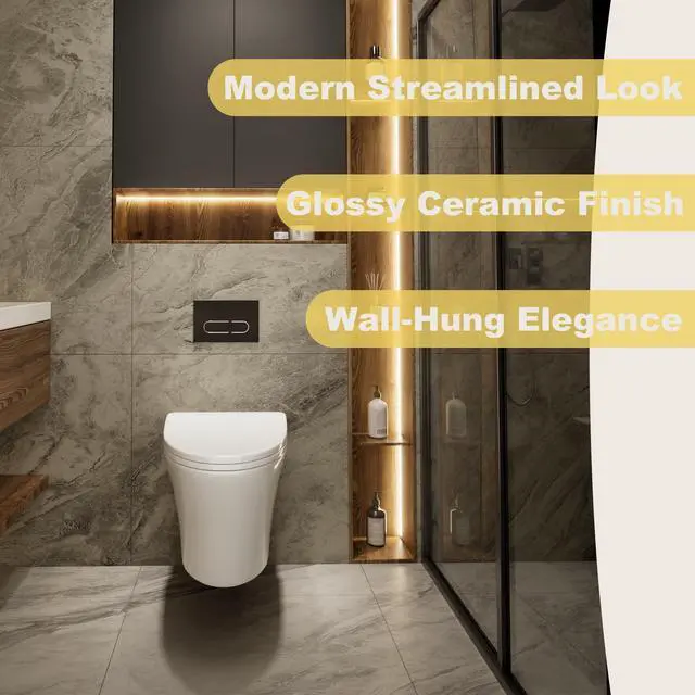 Alt view image 3 of 6 - Elongated Wall Hung Toilet Bowl Only, Wall Mount Toilet Bowl With Soft-Close Seat,Easy Cleaning, Modern Style, Included Mounting Kit