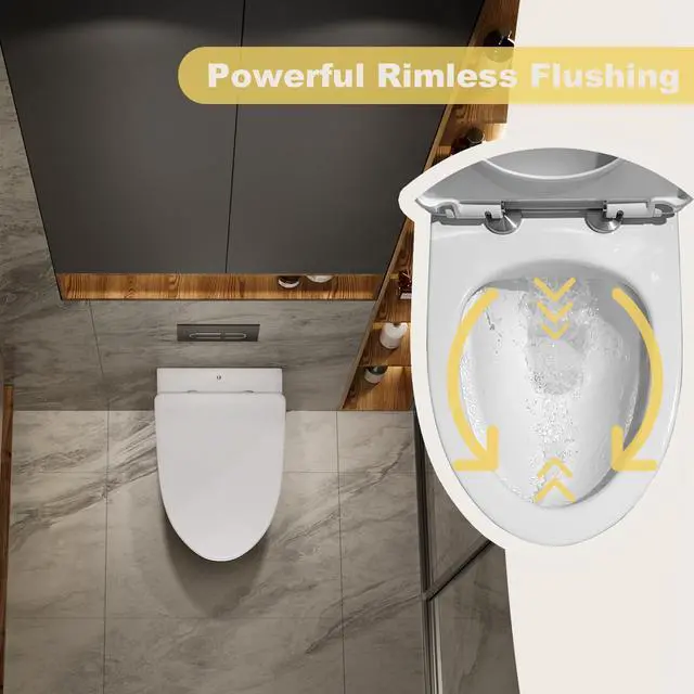 Alt view image 4 of 6 - Elongated Wall Hung Toilet Bowl Only, Wall Mount Toilet Bowl With Soft-Close Seat,Easy Cleaning, Modern Style, Included Mounting Kit