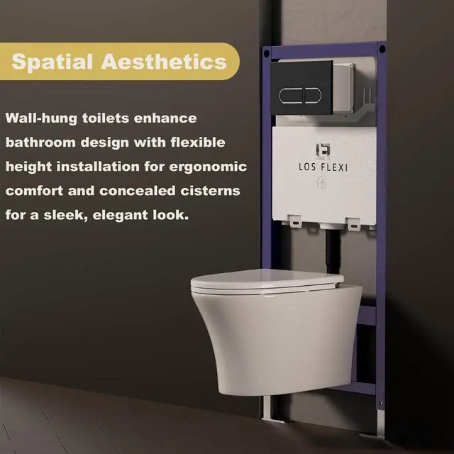 Alt view image 6 of 6 - Elongated Wall Hung Toilet Bowl Only, Wall Mount Toilet Bowl With Soft-Close Seat,Easy Cleaning, Modern Style, Included Mounting Kit