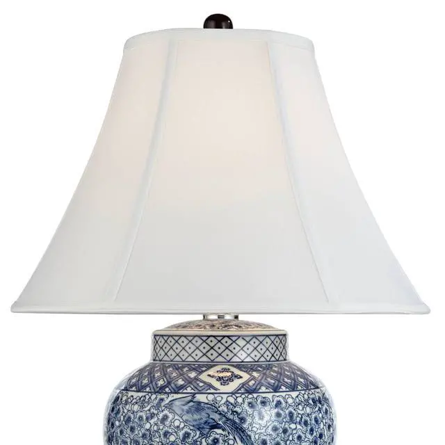 Alt view image 3 of 6 - Shonna Traditional Asian Style Jar Table Lamp with Dimmer and USB Charging Port 27" Tall Blue White Floral Porcelain Flared Bell Shade for Cottage Core Living Room Bedroom House