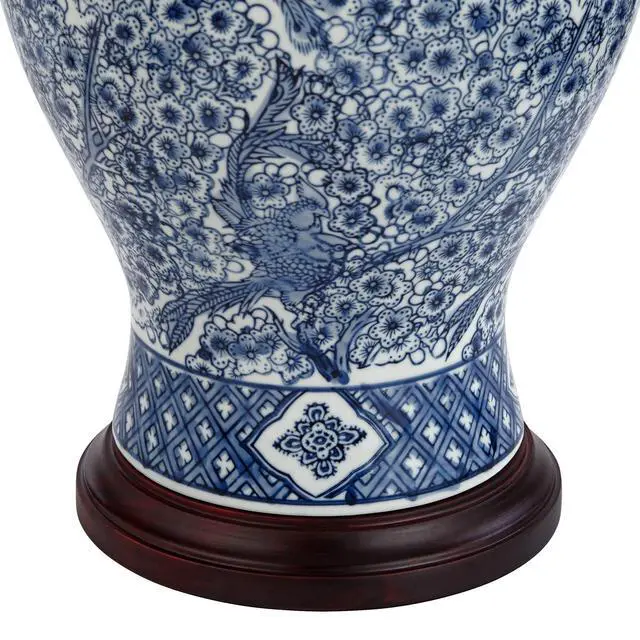 Alt view image 6 of 6 - Shonna Traditional Asian Style Jar Table Lamp with Dimmer and USB Charging Port 27" Tall Blue White Floral Porcelain Flared Bell Shade for Cottage Core Living Room Bedroom House