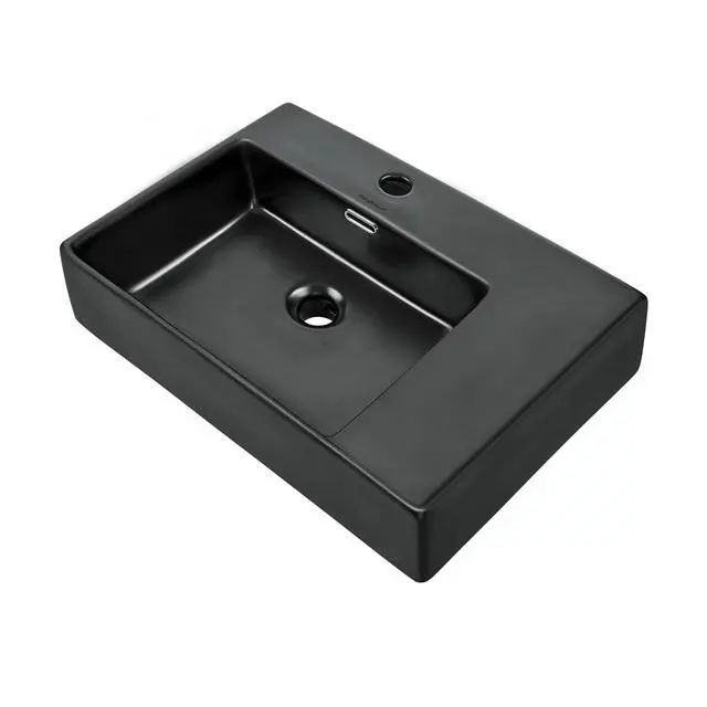 Alt view image 2 of 6 - St. Tropez 24 x 18 Ceramic Wall Hung Sink with Left Side Faucet Mount, Matte Black